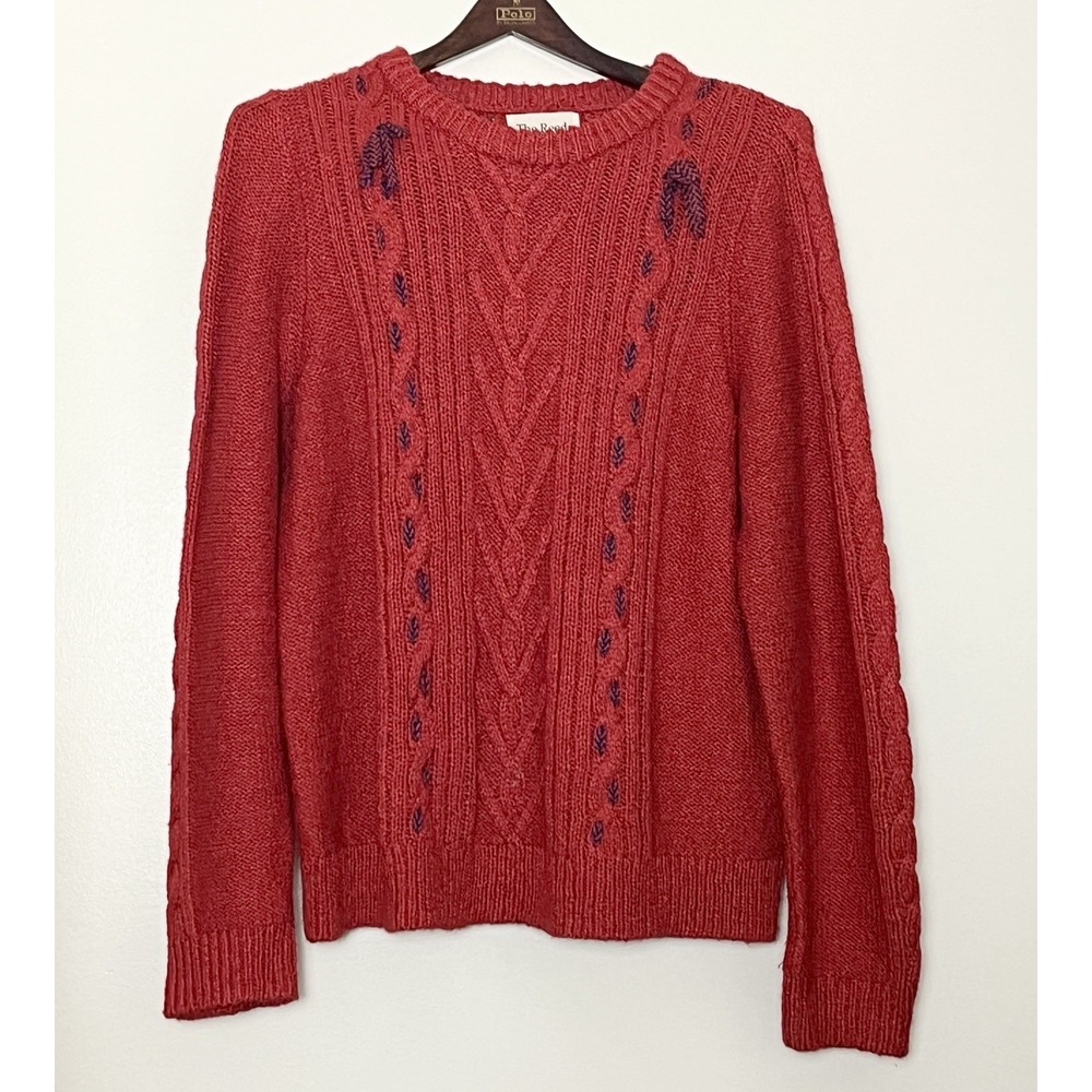 The Reeds X J Crew Cable Knit Sweater Women's XL Red Preppy‎ Cottagecore
